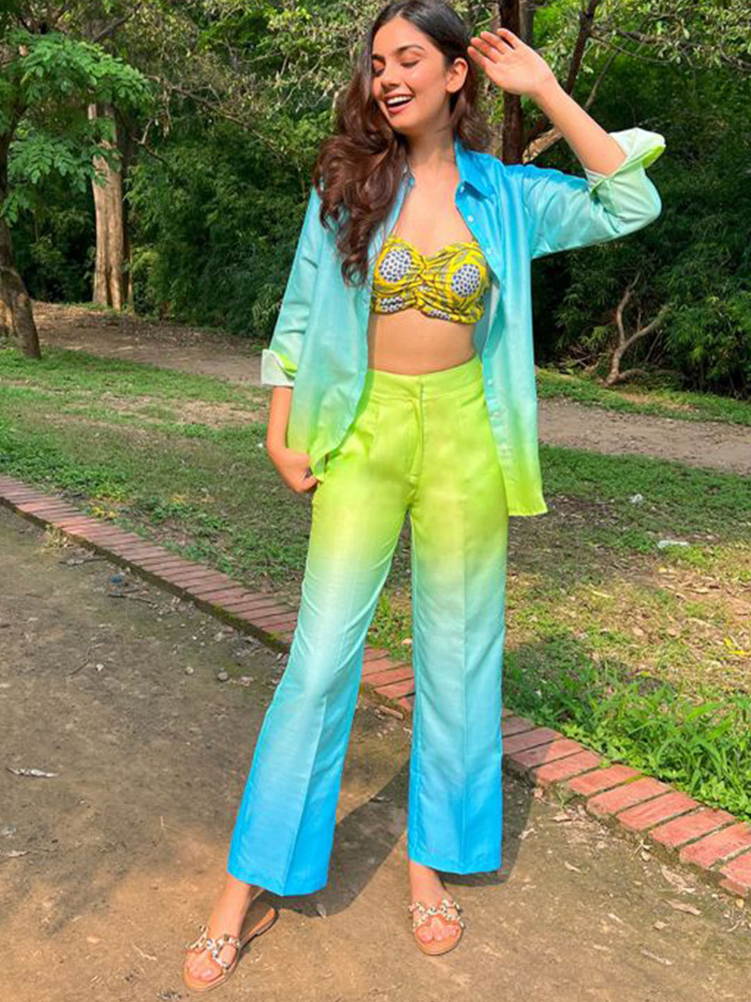 

DEETYA ARTS Colourblocked Shirt With Trouser, Lime green