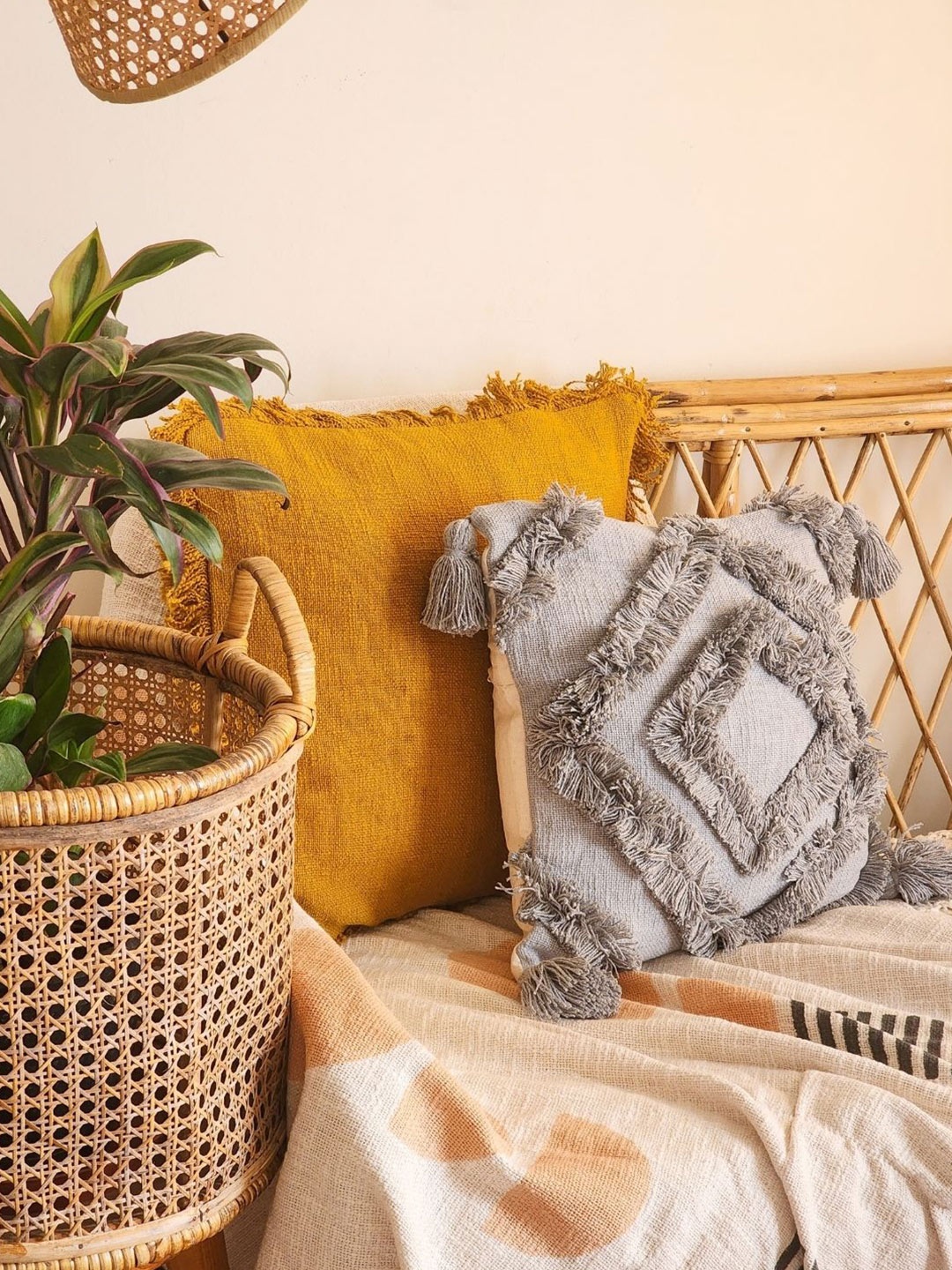 

HYPPY Grey & Cream Self Design Cotton Square Cushion Covers