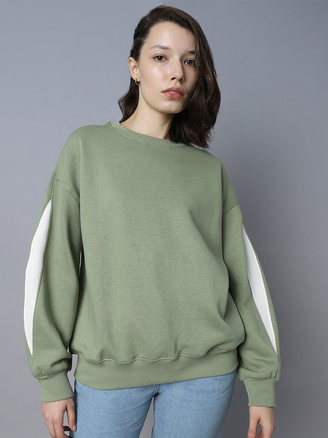 

High Star Round Neck Long Sleeve Pullover Sweatshirt, Green