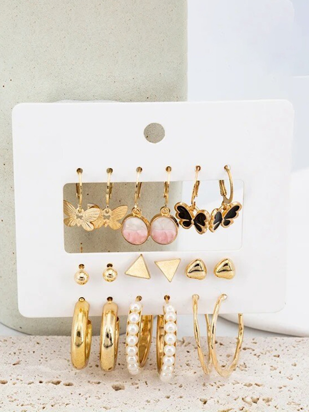 

KRYSTALZ Set Of 9 Gold-Plated Hoop Earrings