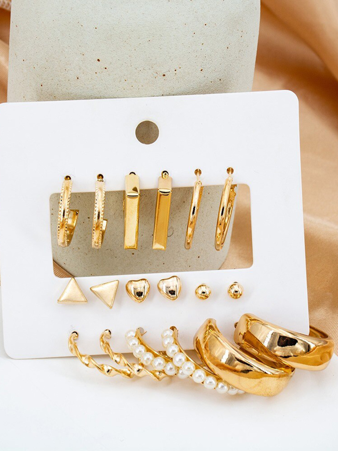 

KRYSTALZ Set Of 9 Gold Plated Hoop Earrings