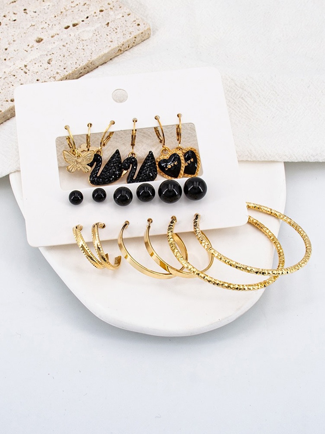 

KRYSTALZ Set Of 9 Gold-Plated Earrings