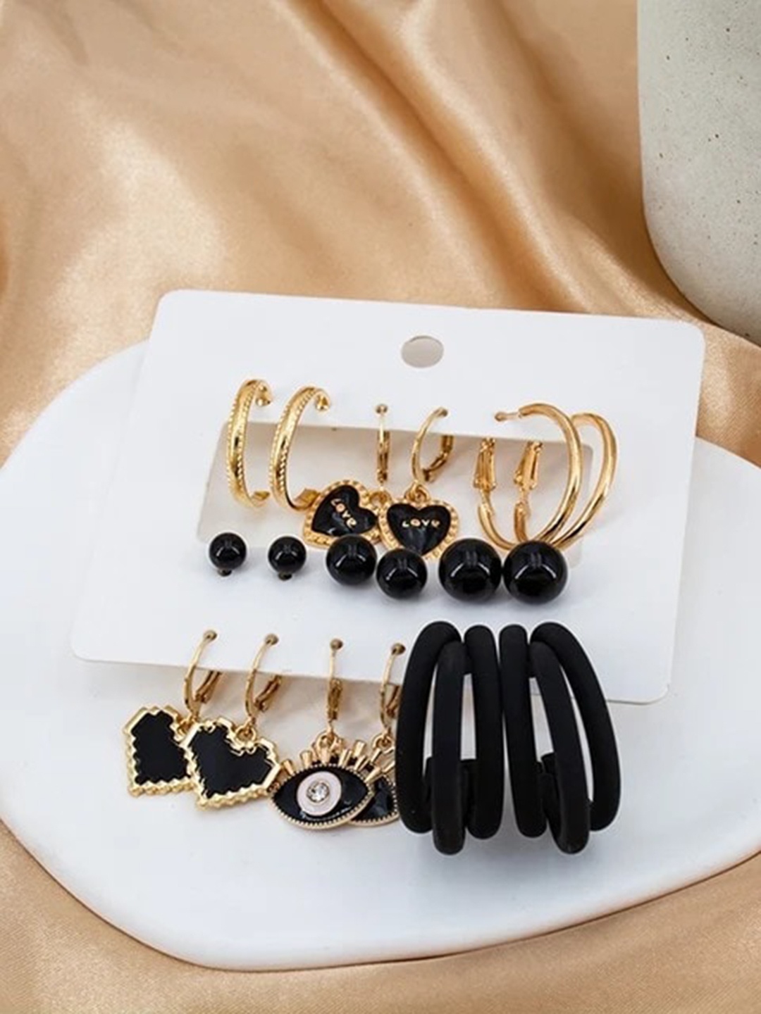 

KRYSTALZ Pack Of 9 Gold-Plated Hoop Earrings