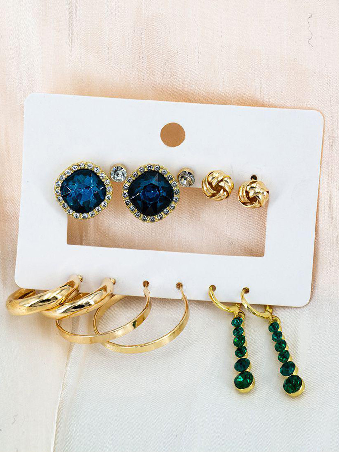 

KRYSTALZ Set Of 6 Gold-Plated Teardrop Shaped Studs & Earrings