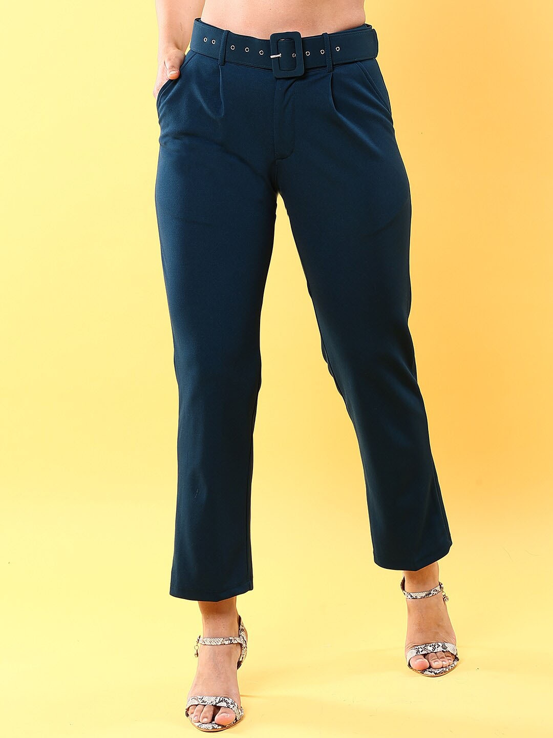 

Freehand by The Indian Garage Co Women Green Tapered Fit Trousers