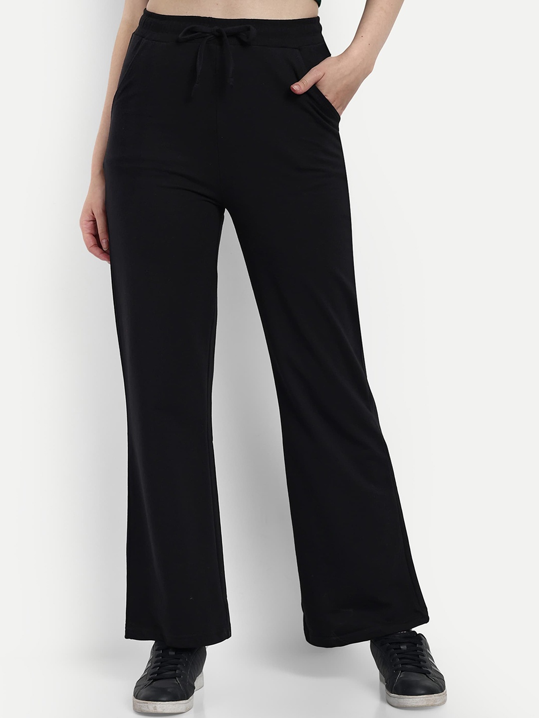 

VISO Women Cotton Wide Leg Track Pant, Black