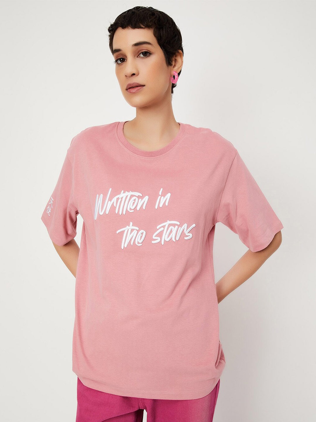 

max Typography Printed Pure Cotton T-Shirt, Pink