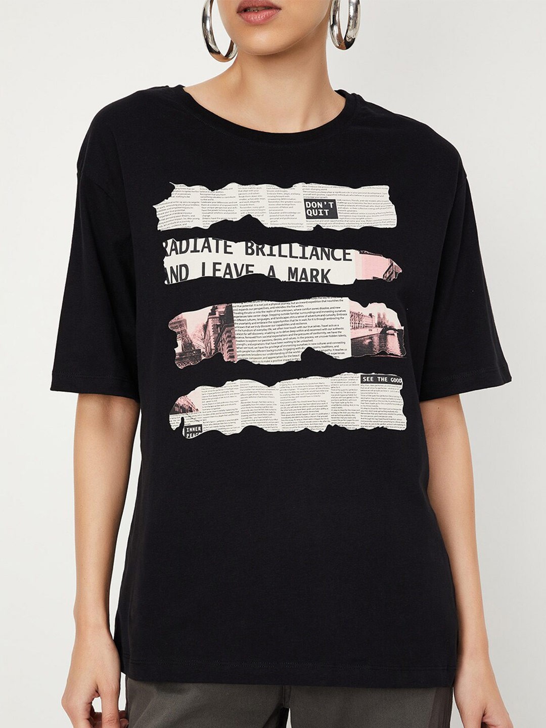 

max Typography Printed Drop Shoulder Pure Cotton T-shirt, Black
