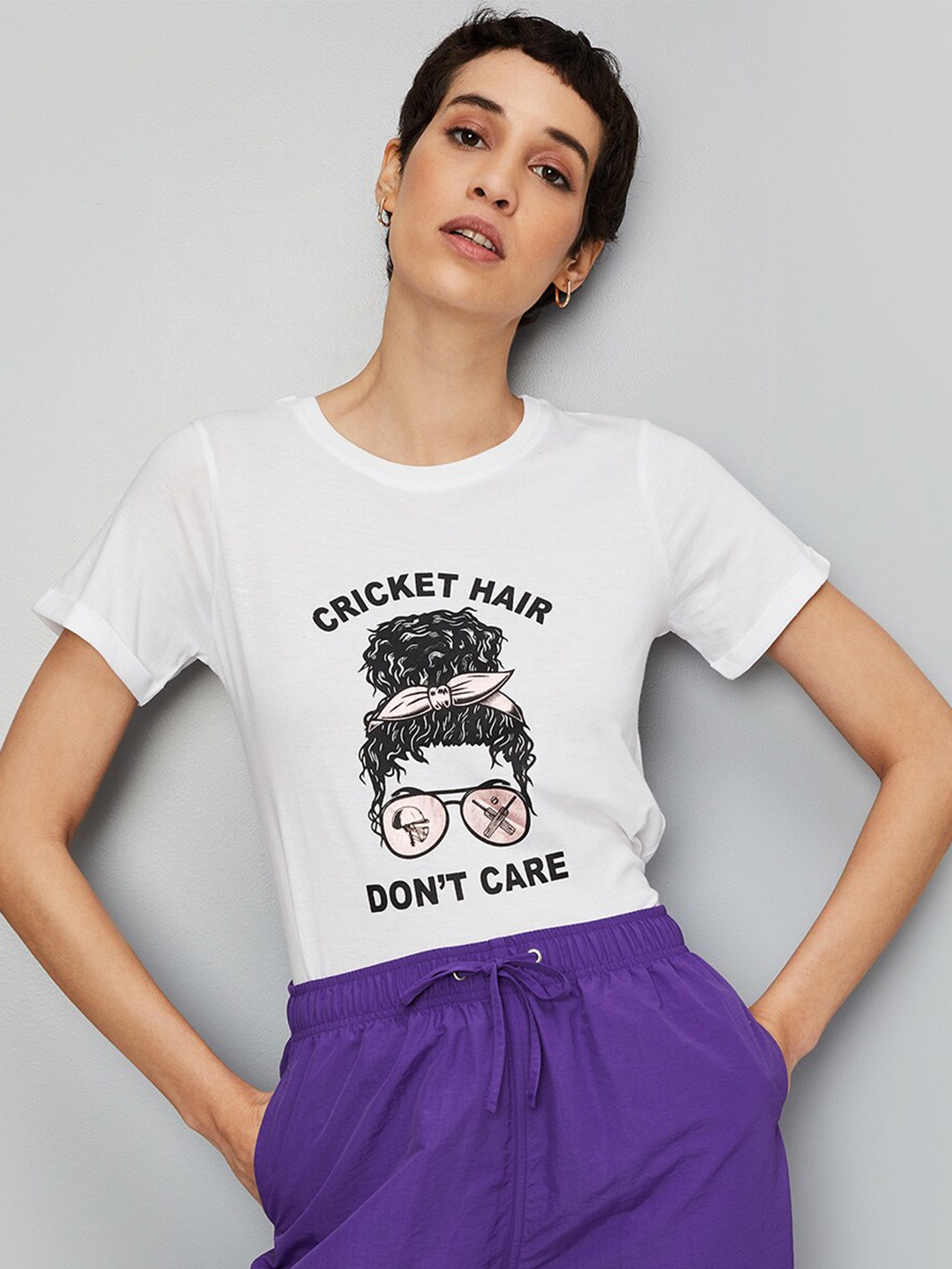 

max Graphic Printed Pure Cotton Casual T-shirt, White