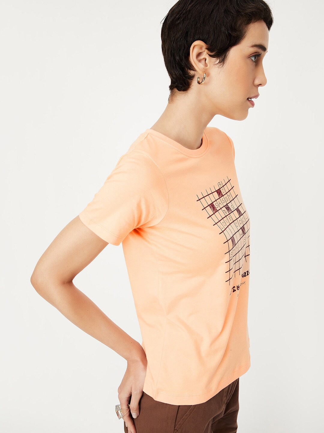 

max Geometric Printed Pure Cotton T-shirt, Orange