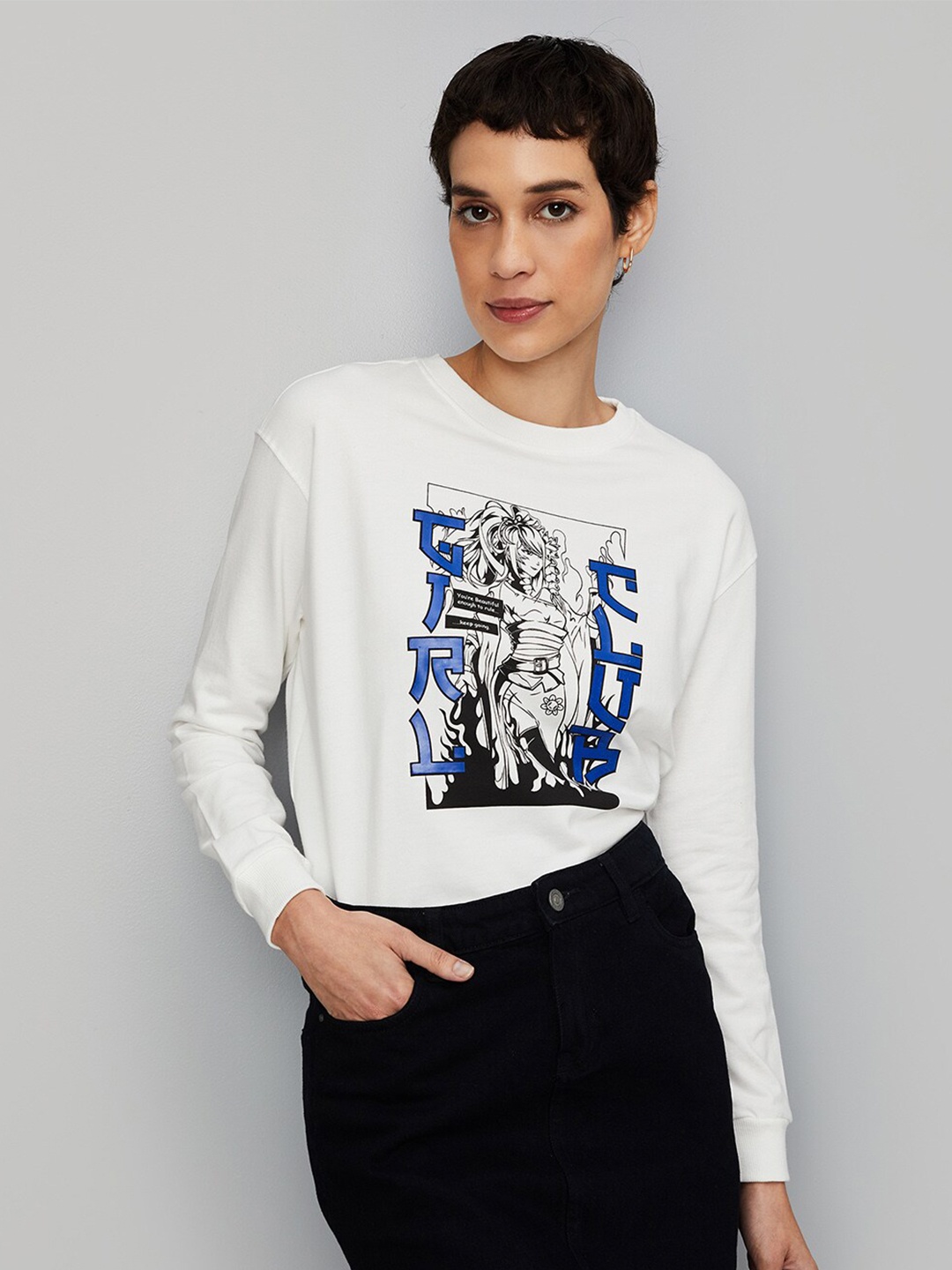 

max Graphic Printed Pure Cotton Sweatshirt, White