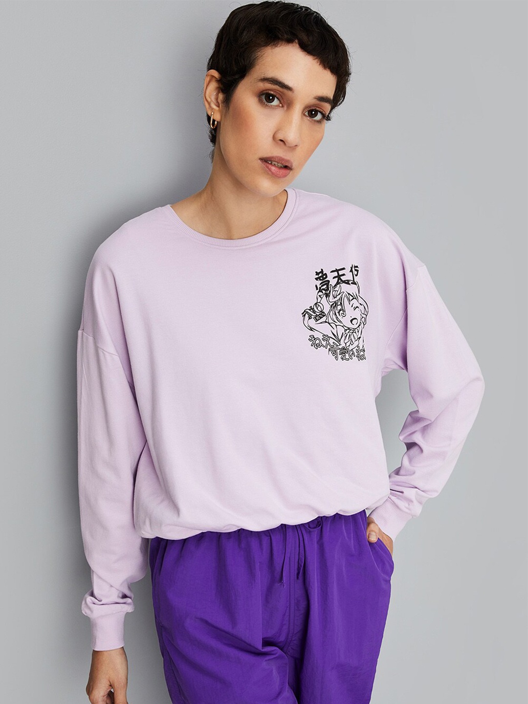 

max Round Neck Pure Cotton Sweatshirt, Purple