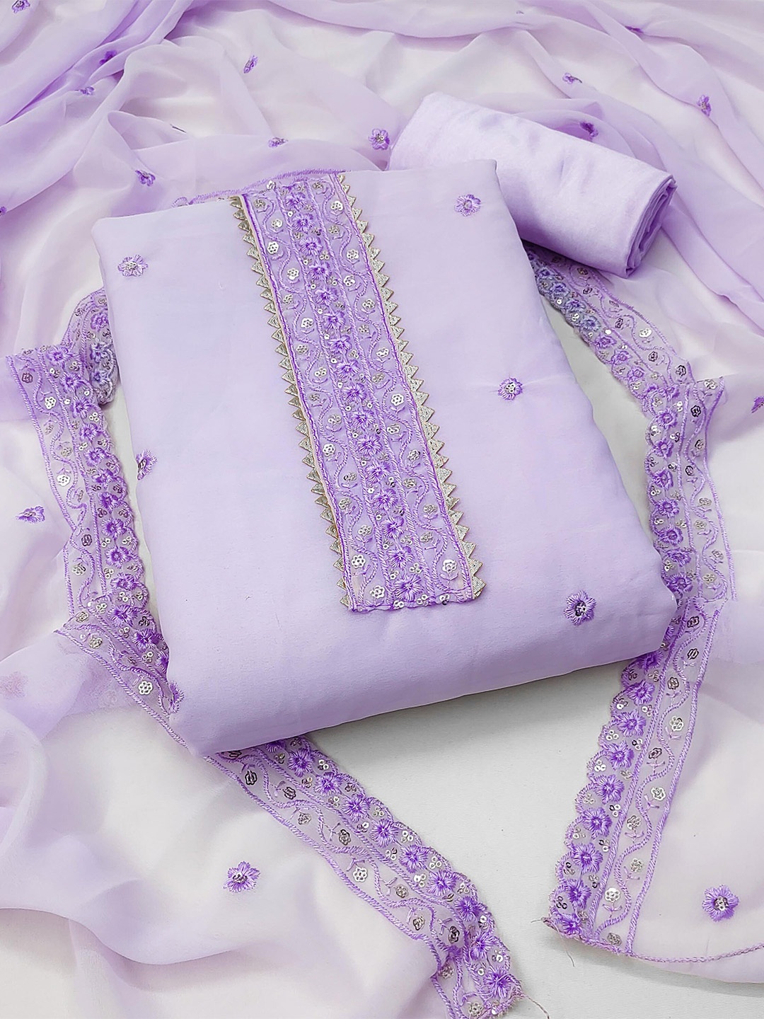 

KALINI Embroidered Silk Georgette Unstitched Dress Material, Purple