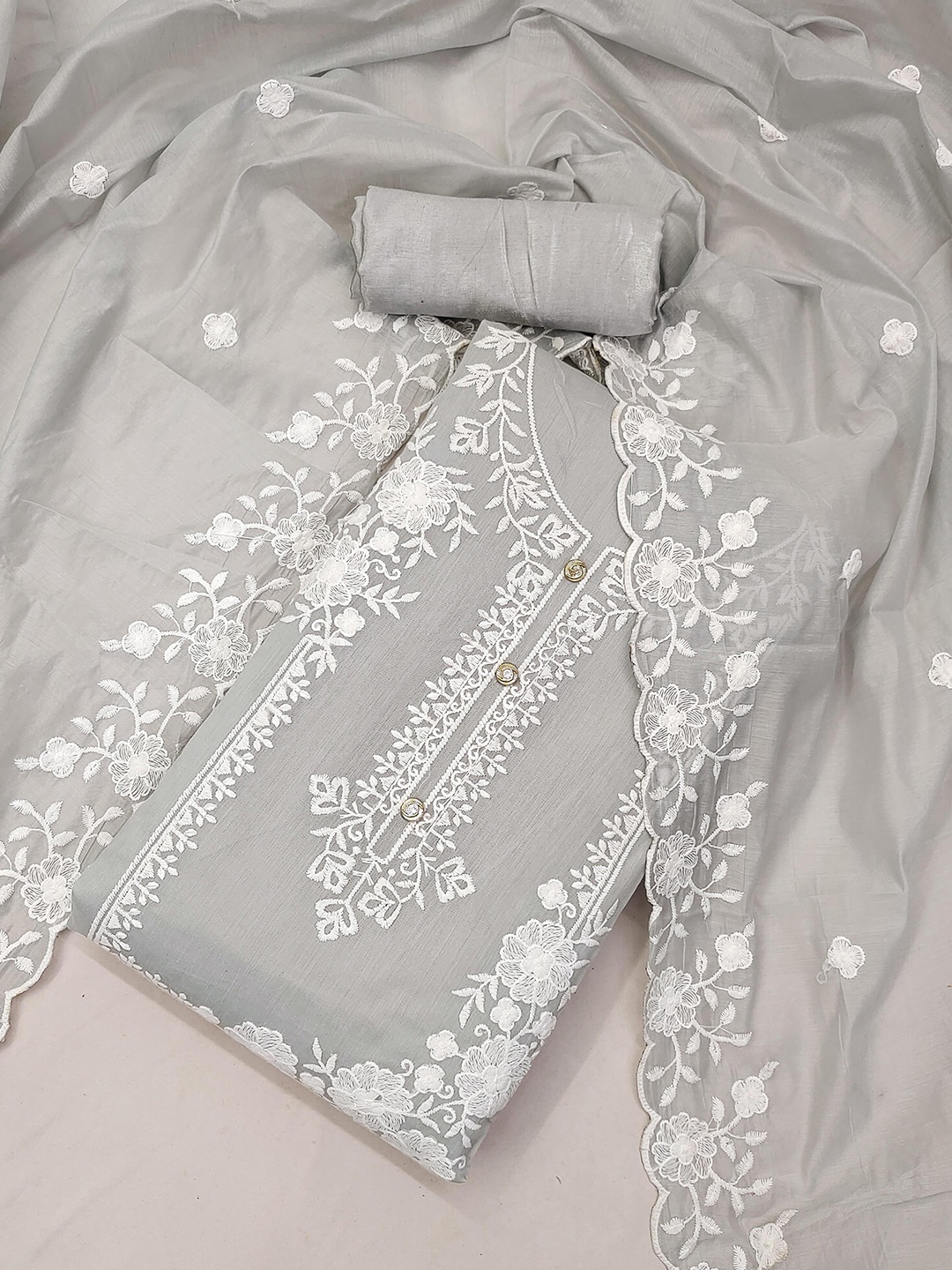

KALINI Embroidered Unstitched Dress Material, Grey