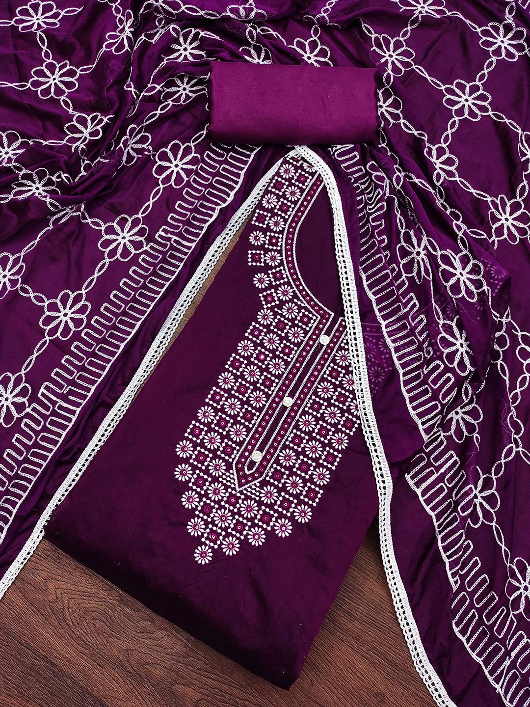 

KALINI Embroidered Unstitched Dress Material, Purple