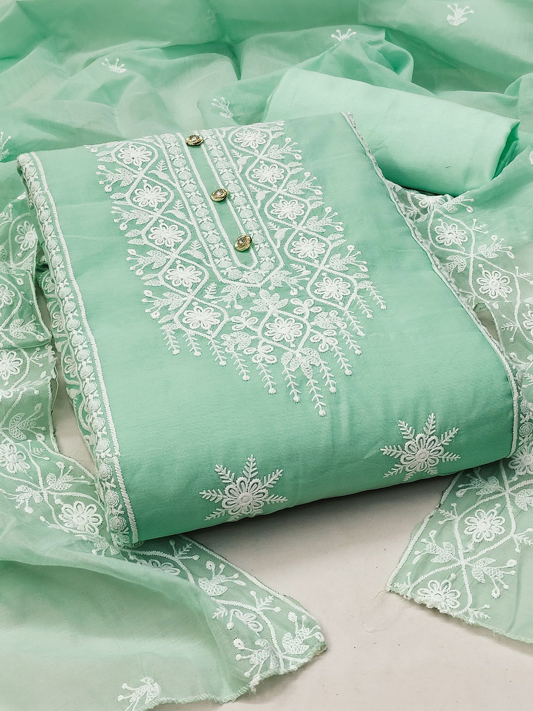 

KALINI Embroidered Unstitched Dress Material, Sea green