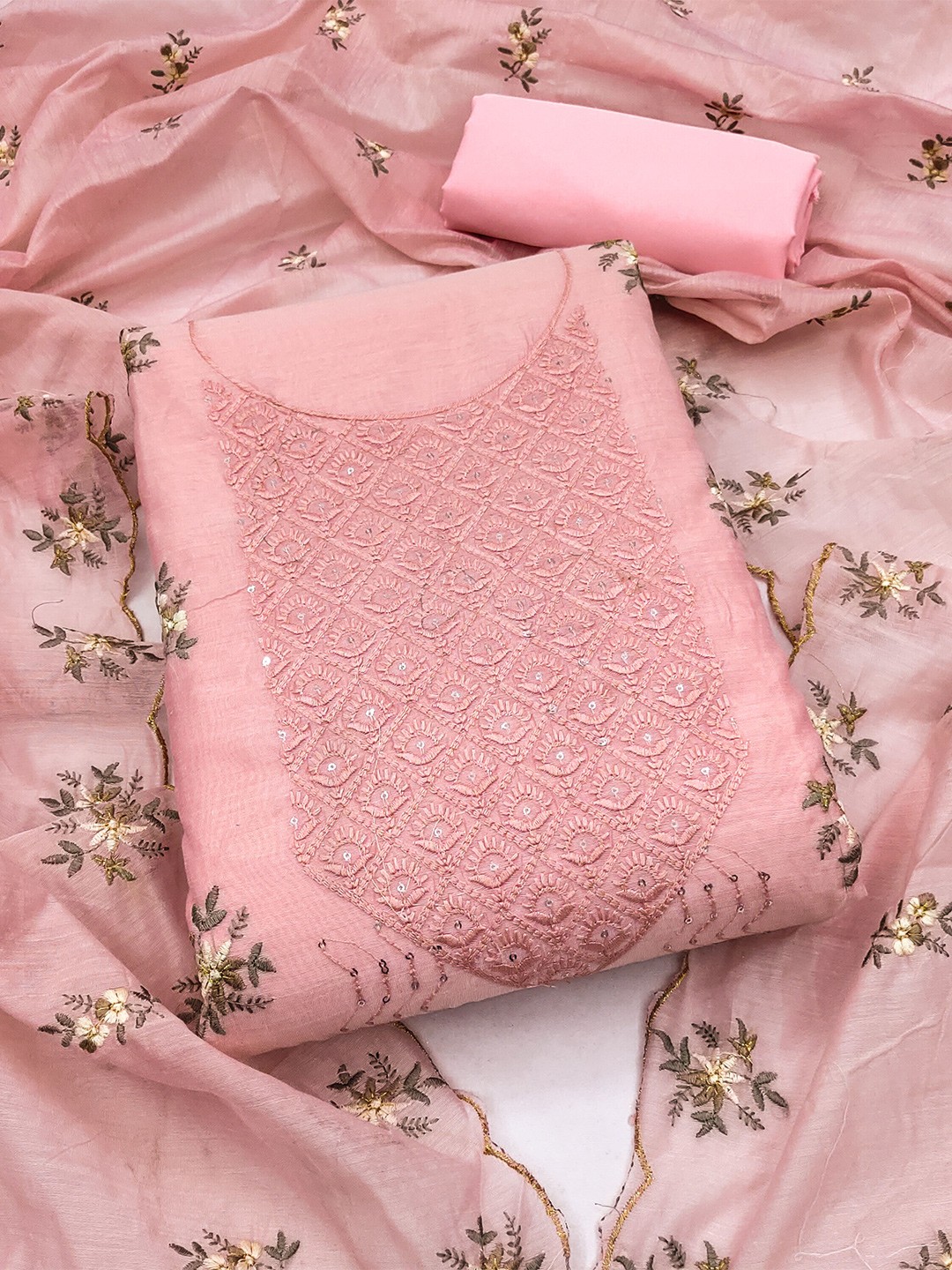 

KALINI Embroidered Sequinned Unstitched Dress Material, Pink