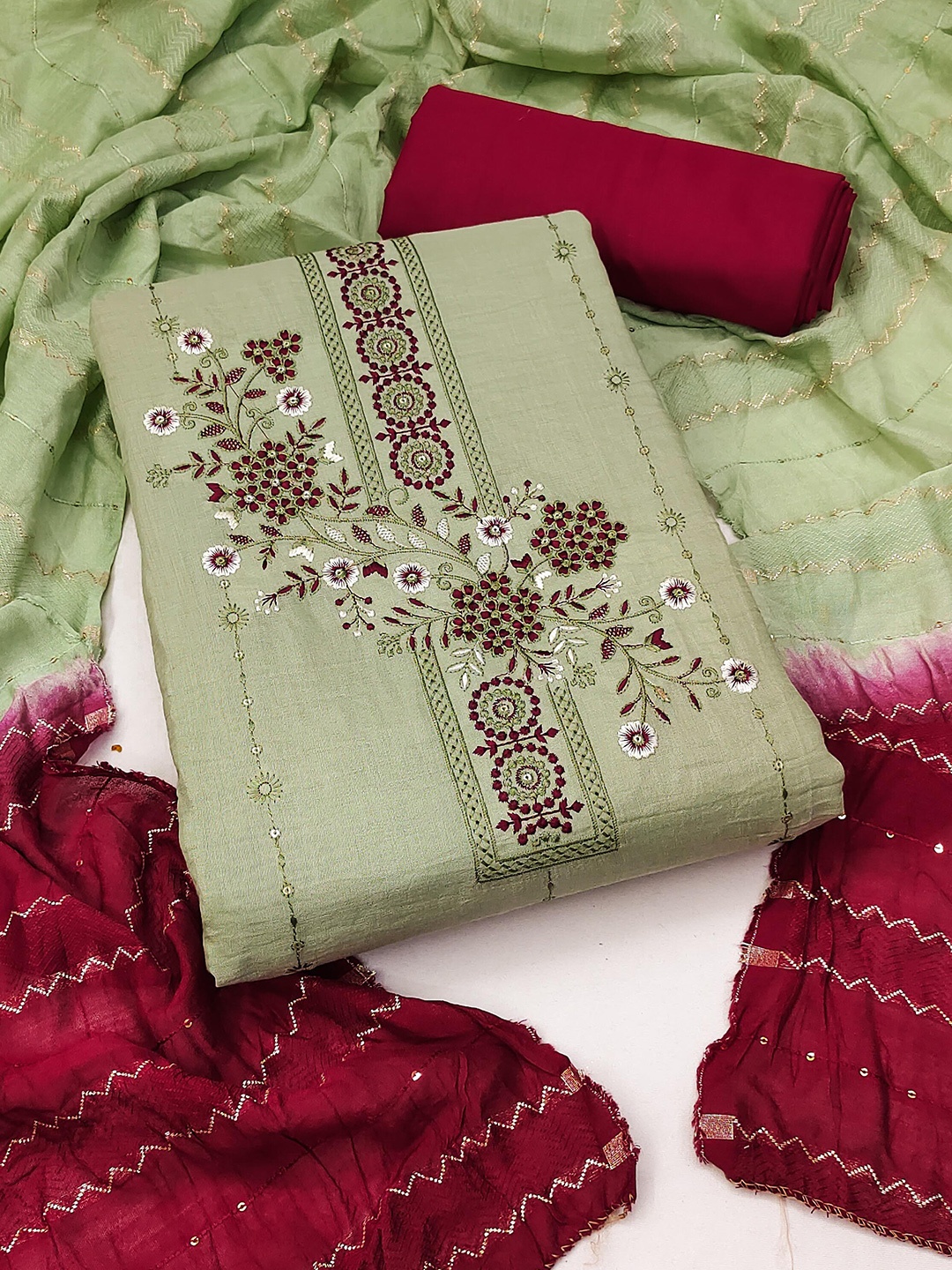 

KALINI Embroidered Unstitched Dress Material, Green