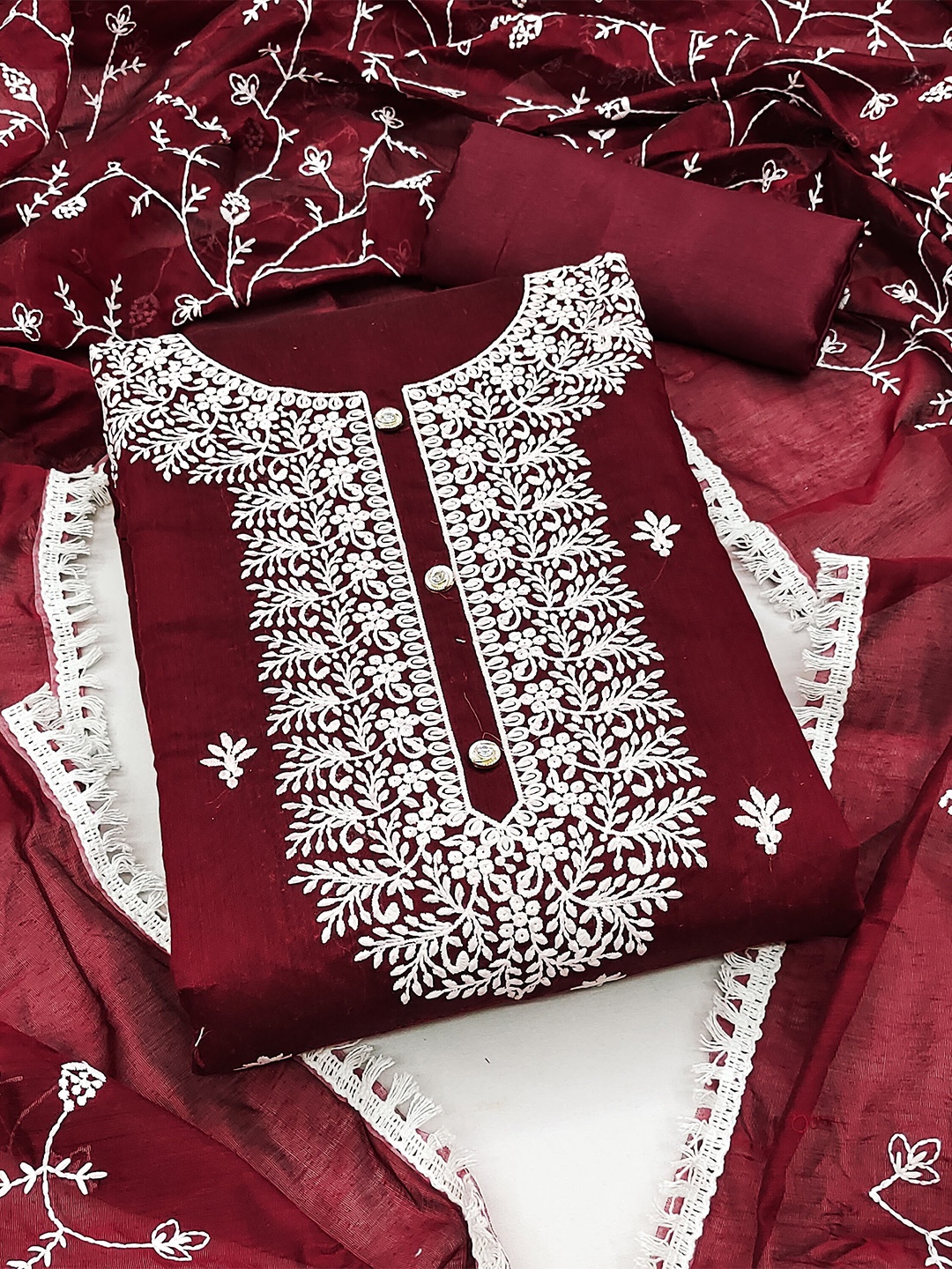 

KALINI Embroidered Unstitched Dress Material, Maroon
