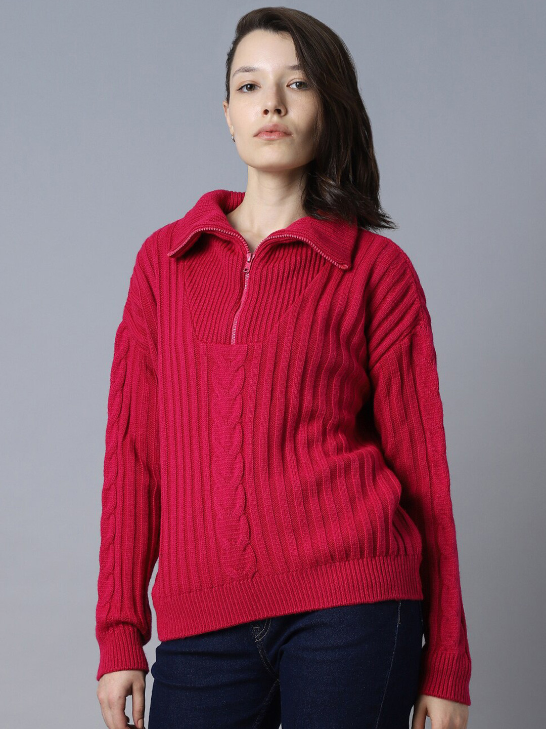 

High Star Cable Knit Acrylic Pullover, Red