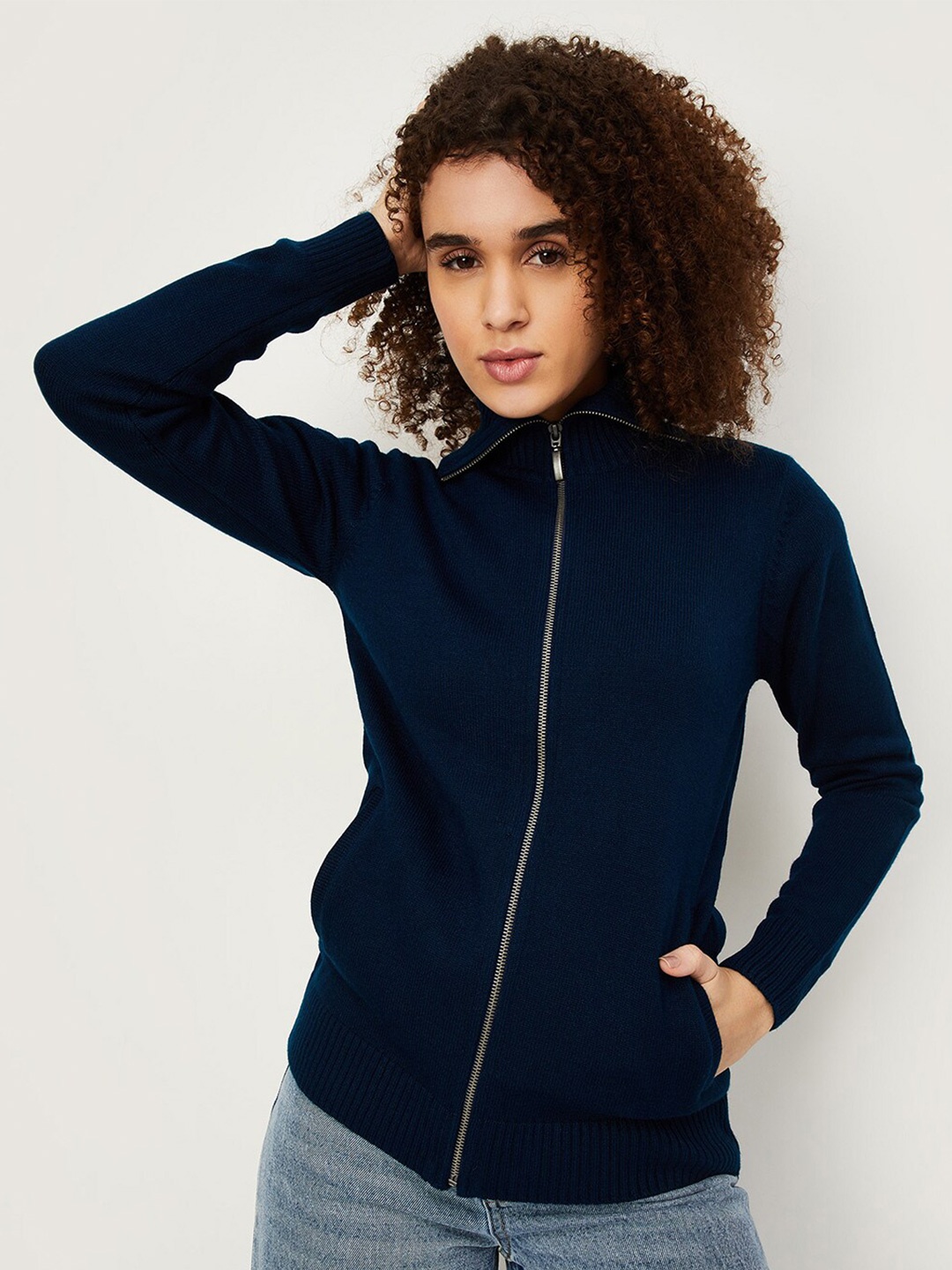 

max Mock Collar Pullover Sweaters, Navy blue