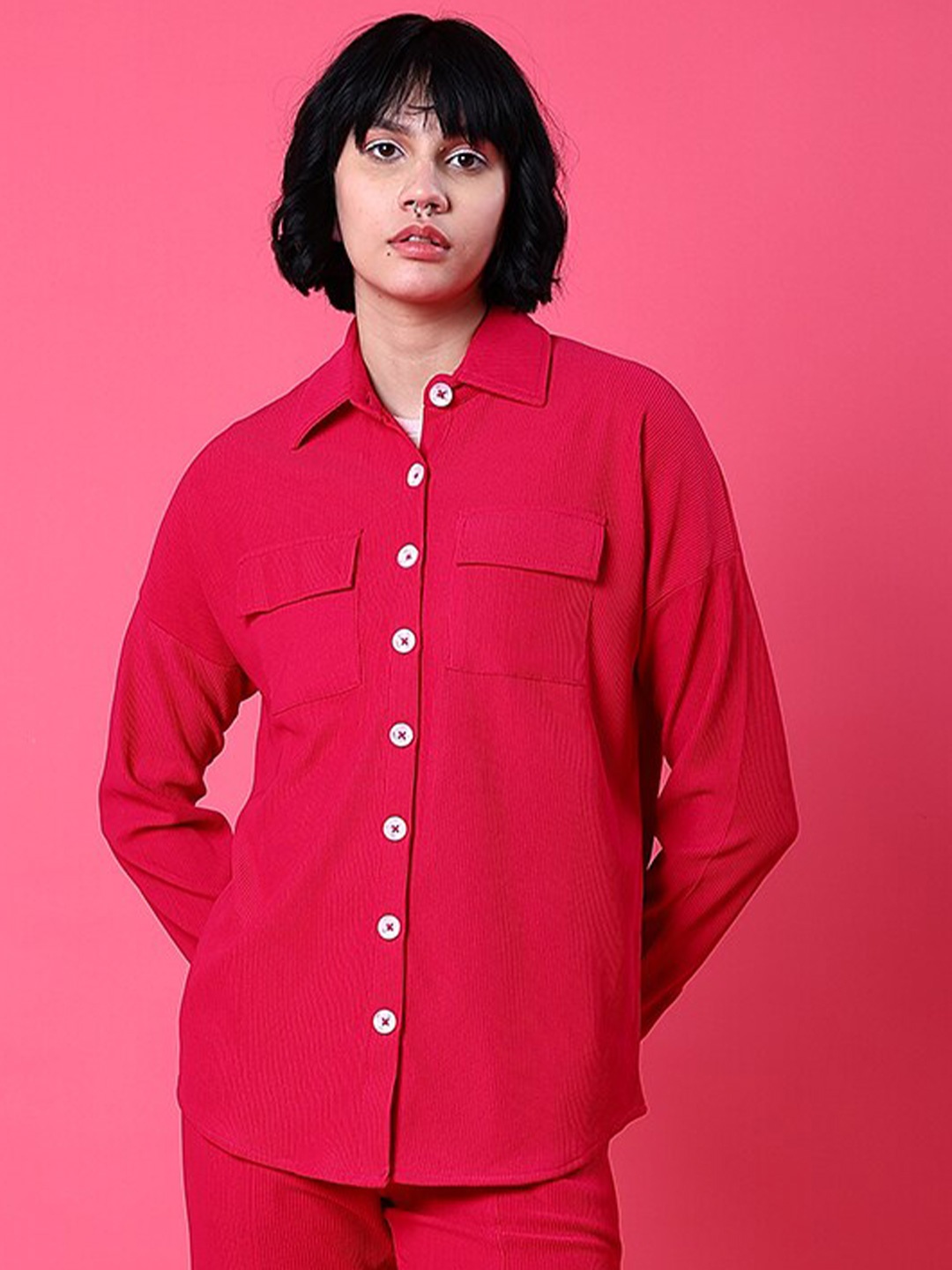 

Freehand by The Indian Garage Co Pink Spread Collar Boxy Opaque Casual Shirt