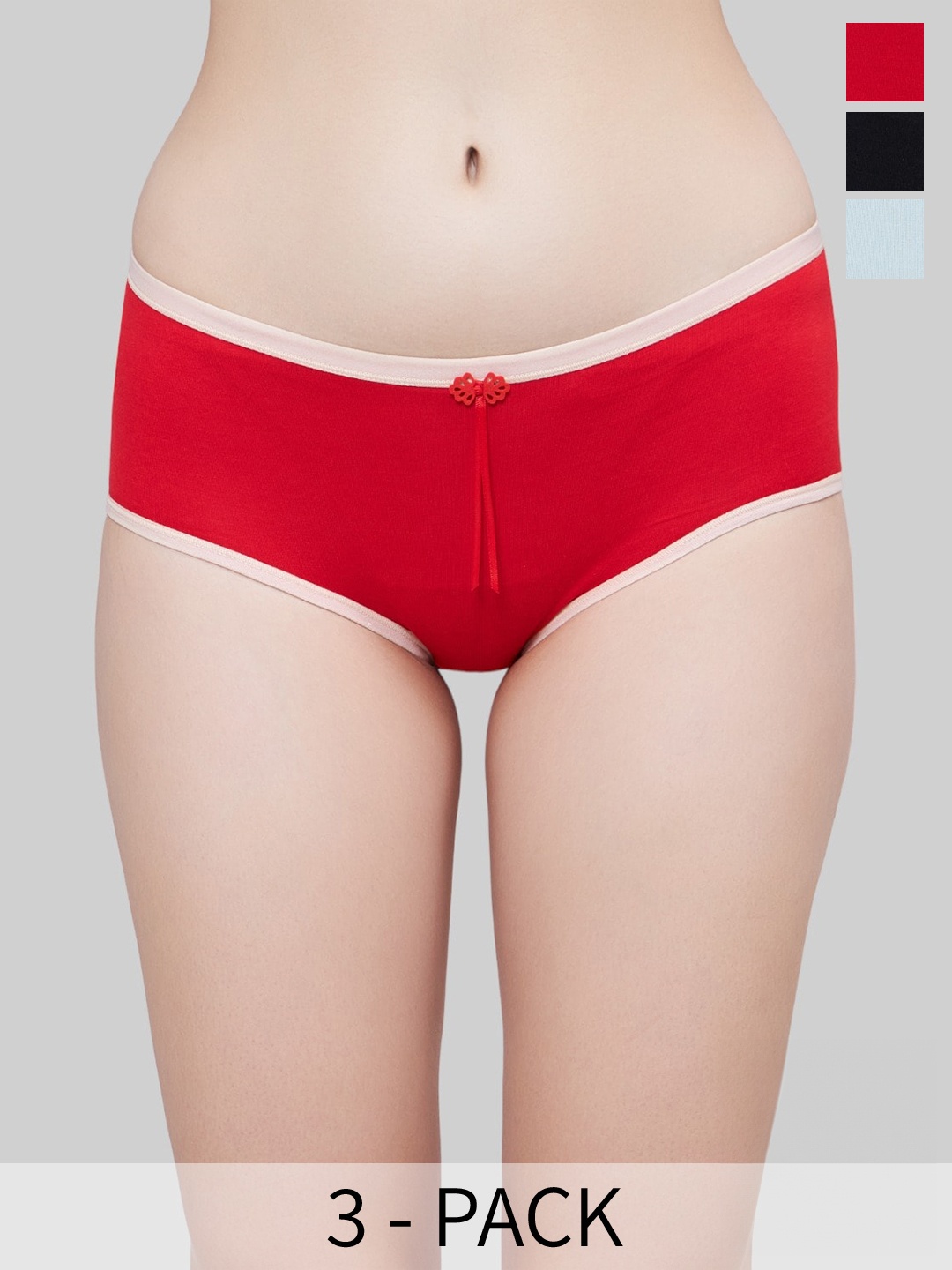 

PLUMBURY Pack Of 3 Full Coverage Hipster Briefs, Red