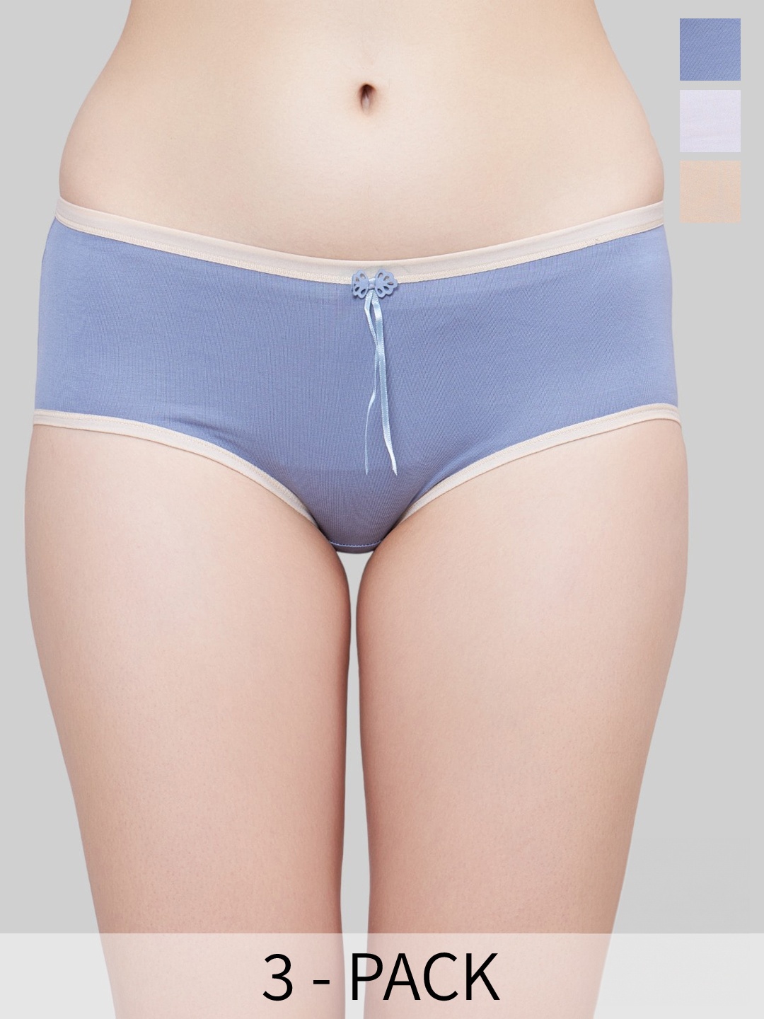 

PLUMBURY Pack Of 3 Full Coverage Anti Bacterial Hipster Briefs, Blue