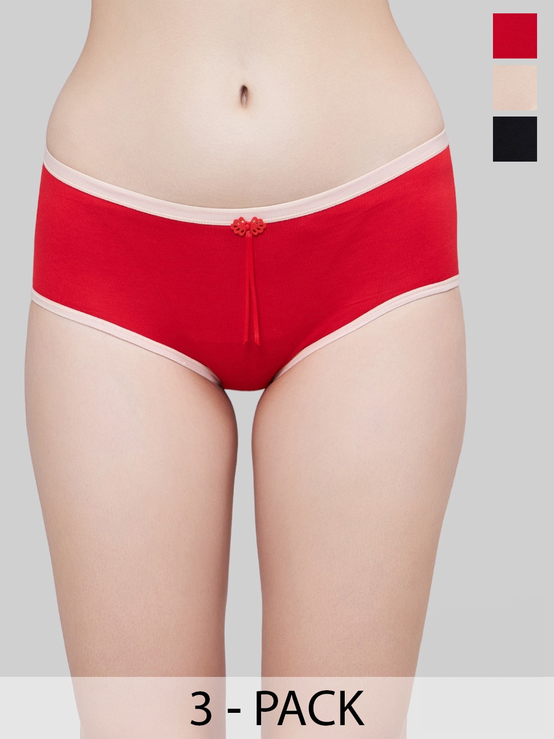 

PLUMBURY Pack Of 3 Full Coverage Cotton Hipster Briefs, Red