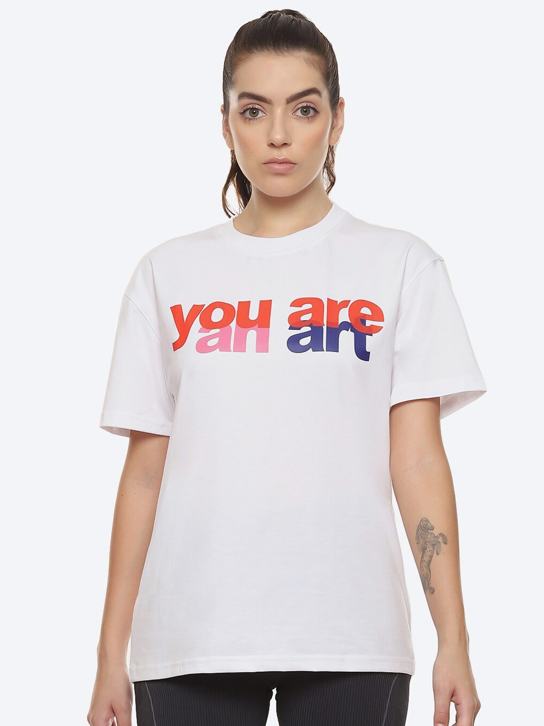 

hummel Typography Printed Round Neck Cotton Oversized T-shirt, White