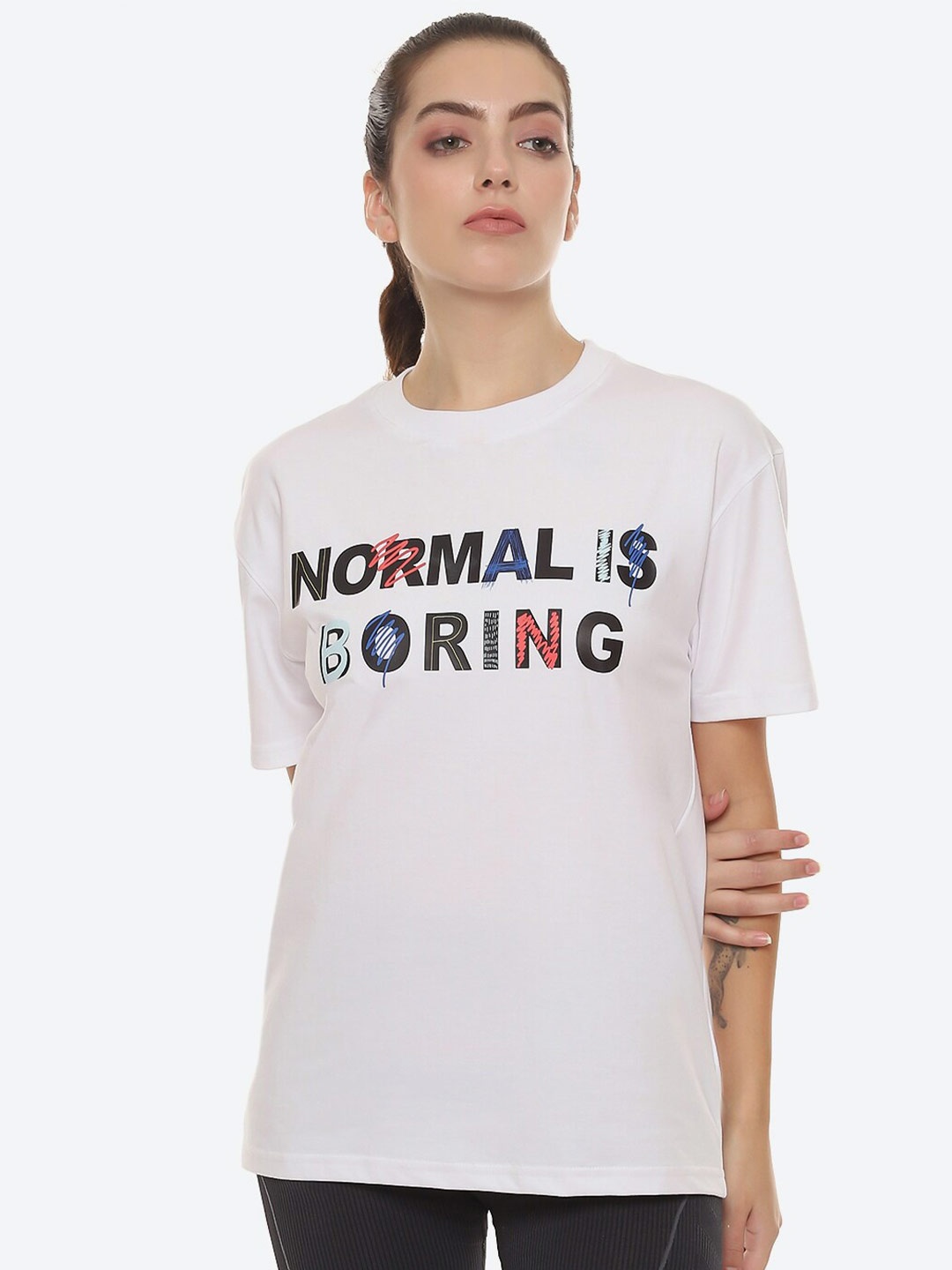 

hummel Typography Printed Oversized Cotton T-shirt, White