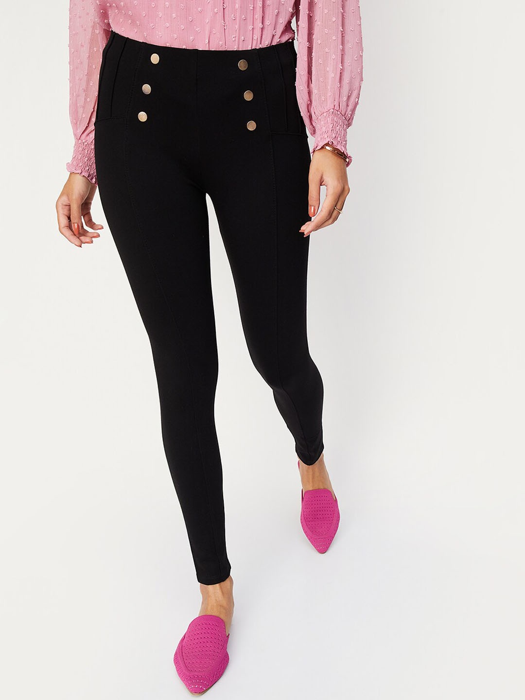 

max Women Mid-Rise Cotton Regular Trousers, Black