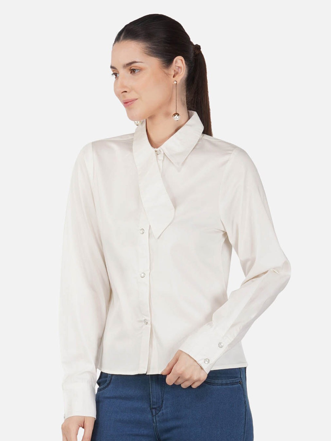 

IMPERATIVE Spread Collar Cotton Slim Fit Casual Shirt, White