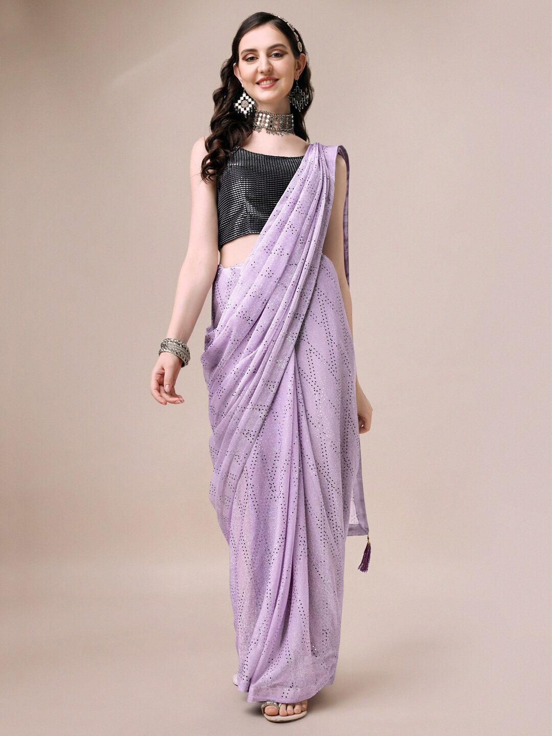 

KALINI Embellished Beads and Stones Pure Silk Saree, Purple