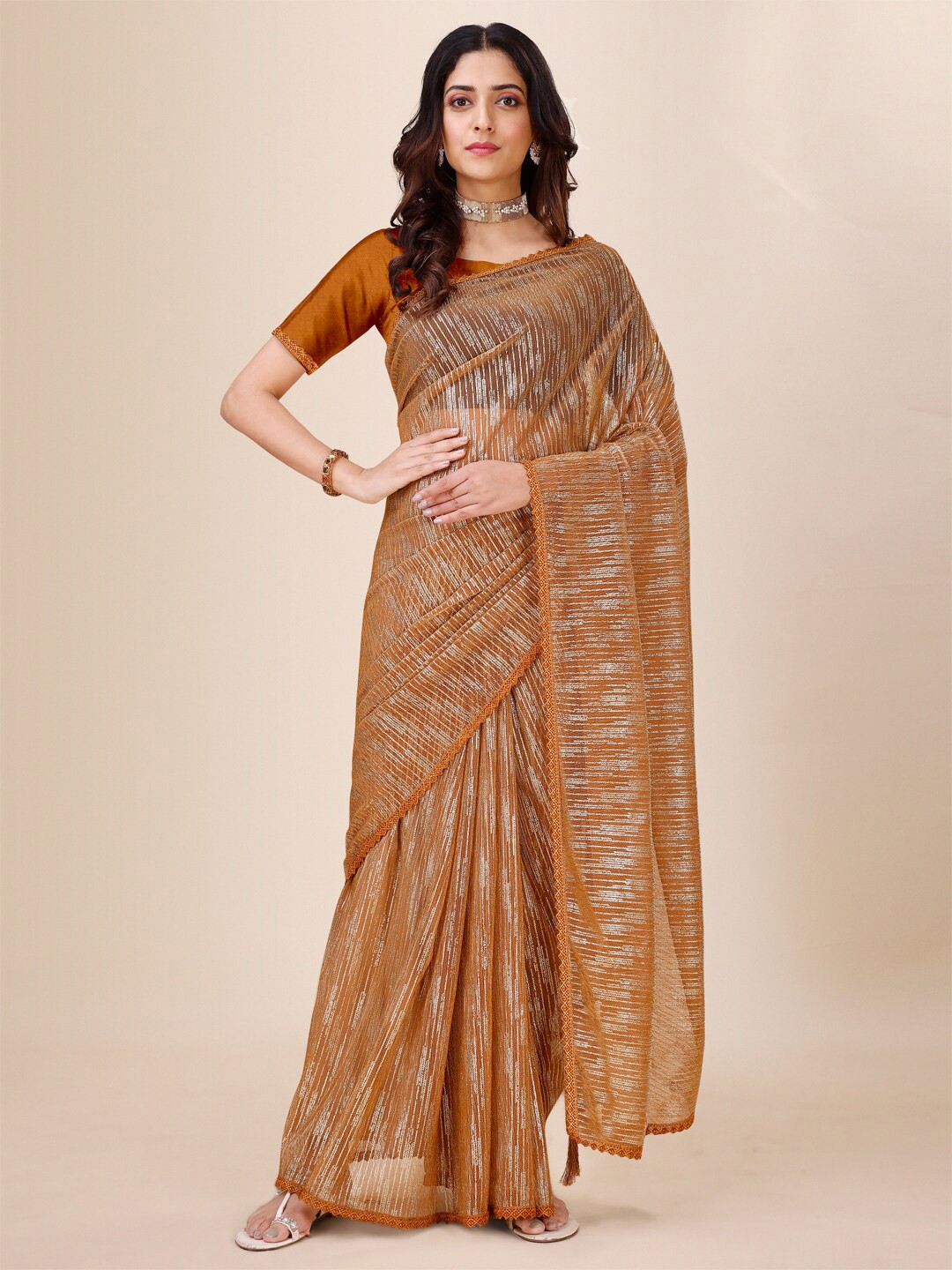 

KALINI Embellished Pure Silk Saree, Brown