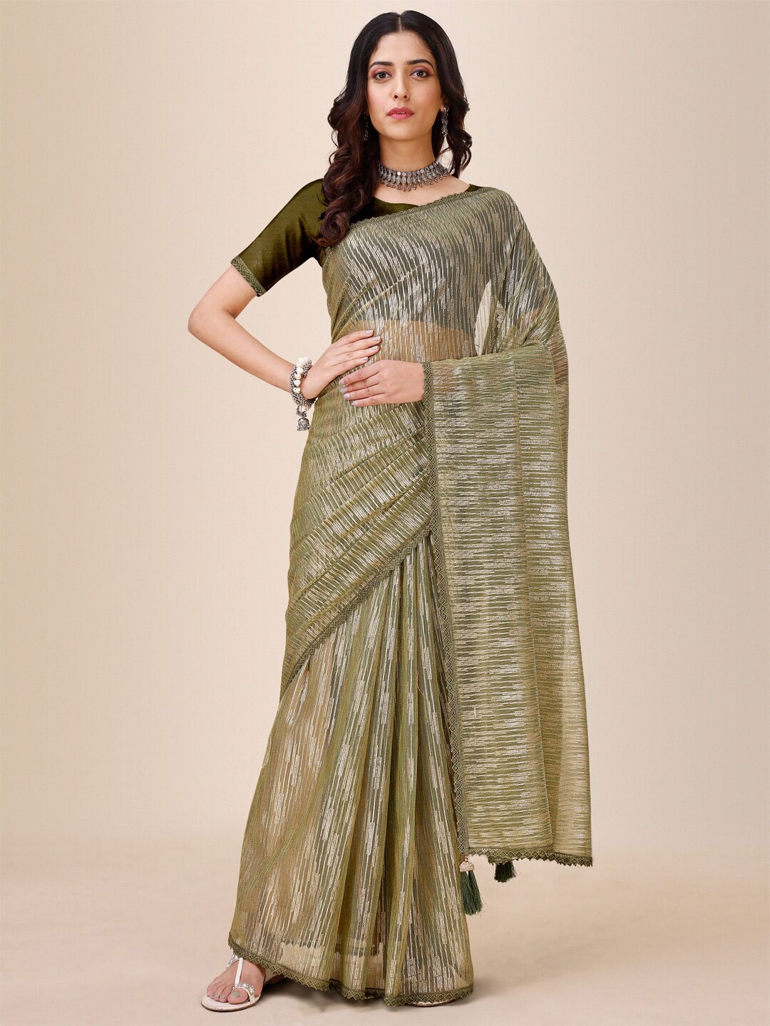 

KALINI Embellished Pure Silk Saree, Green