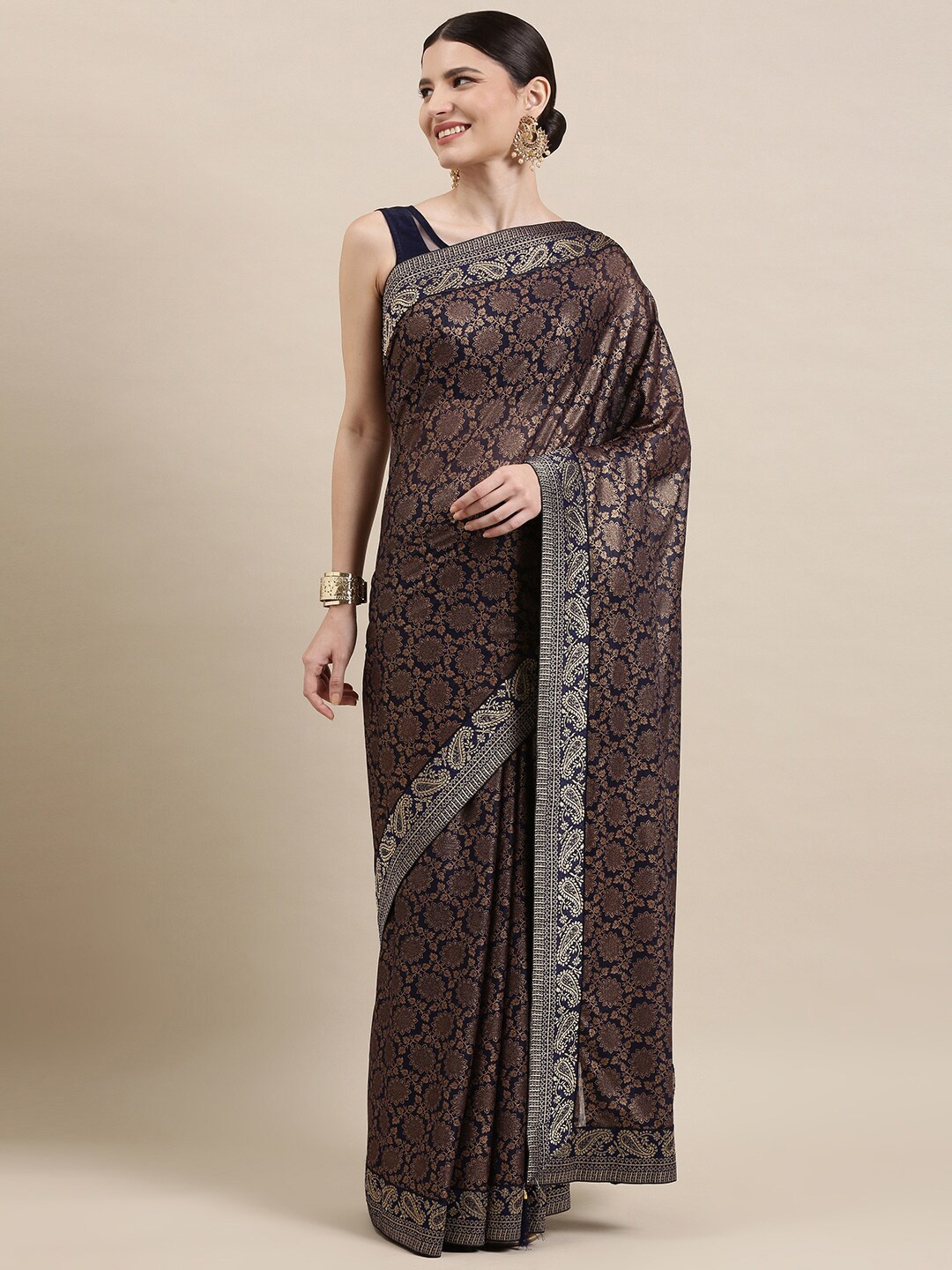 

KALINI Ethnic Motifs Printed Zari Pure Silk Saree, Blue