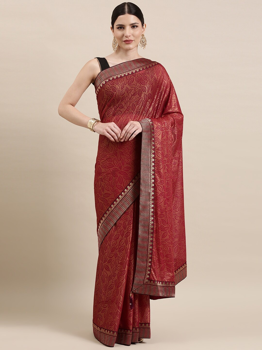 

KALINI Floral Printed Zari Pure Silk Saree, Purple