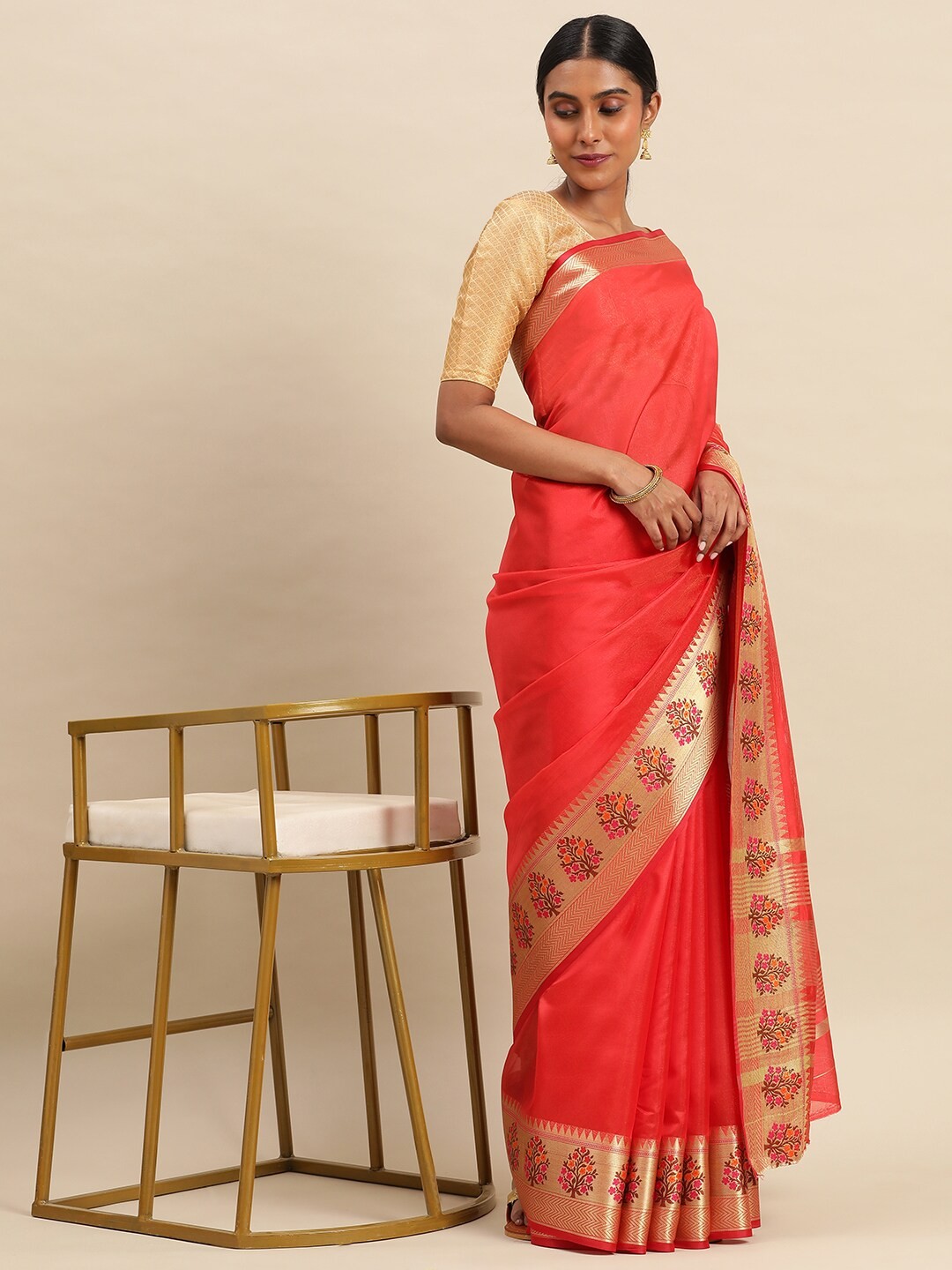 

KALINI Zari Pure Silk Saree, Red