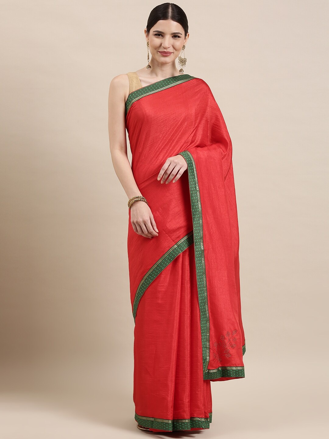 

KALINI Embellished Zari Pure Silk Saree, Red