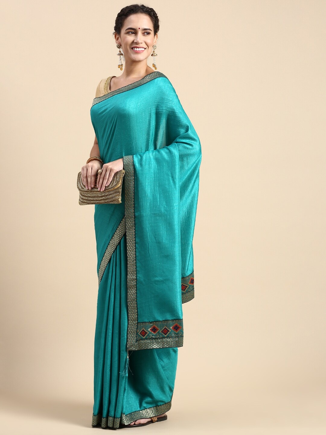 

KALINI Zari Pure Silk Saree, Turquoise blue