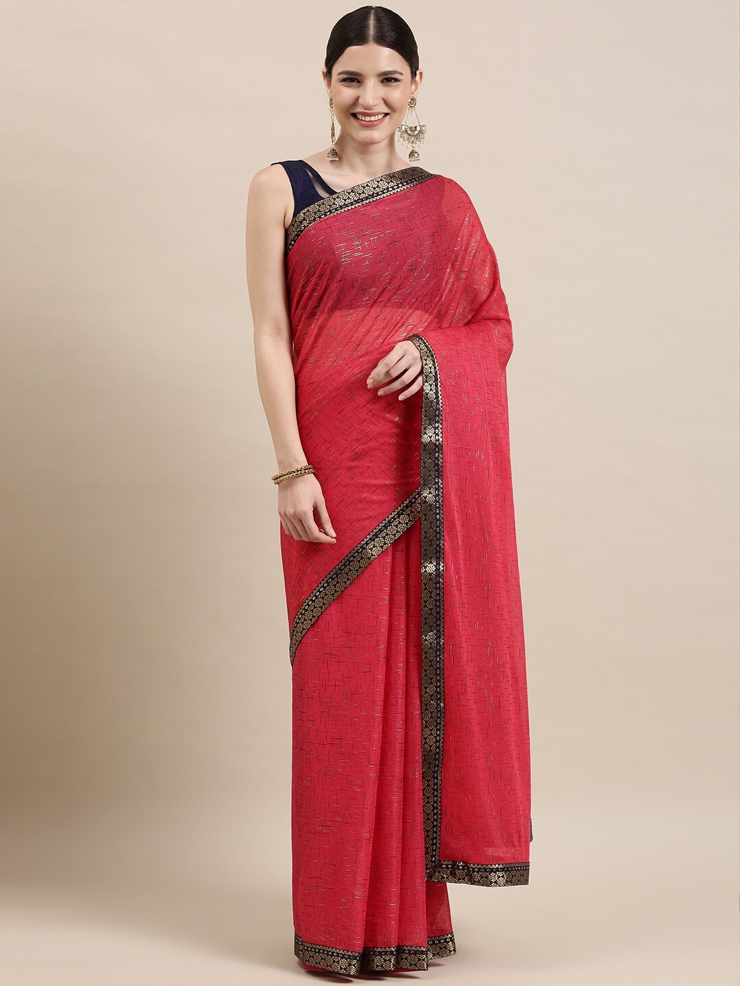 

KALINI Abstract Printed Zari Pure Silk Saree, Pink