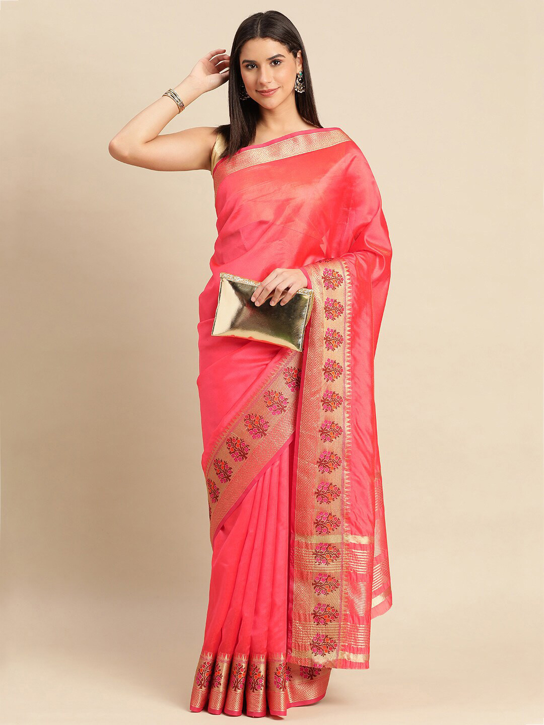

KALINI Zari Pure Silk Saree, Peach