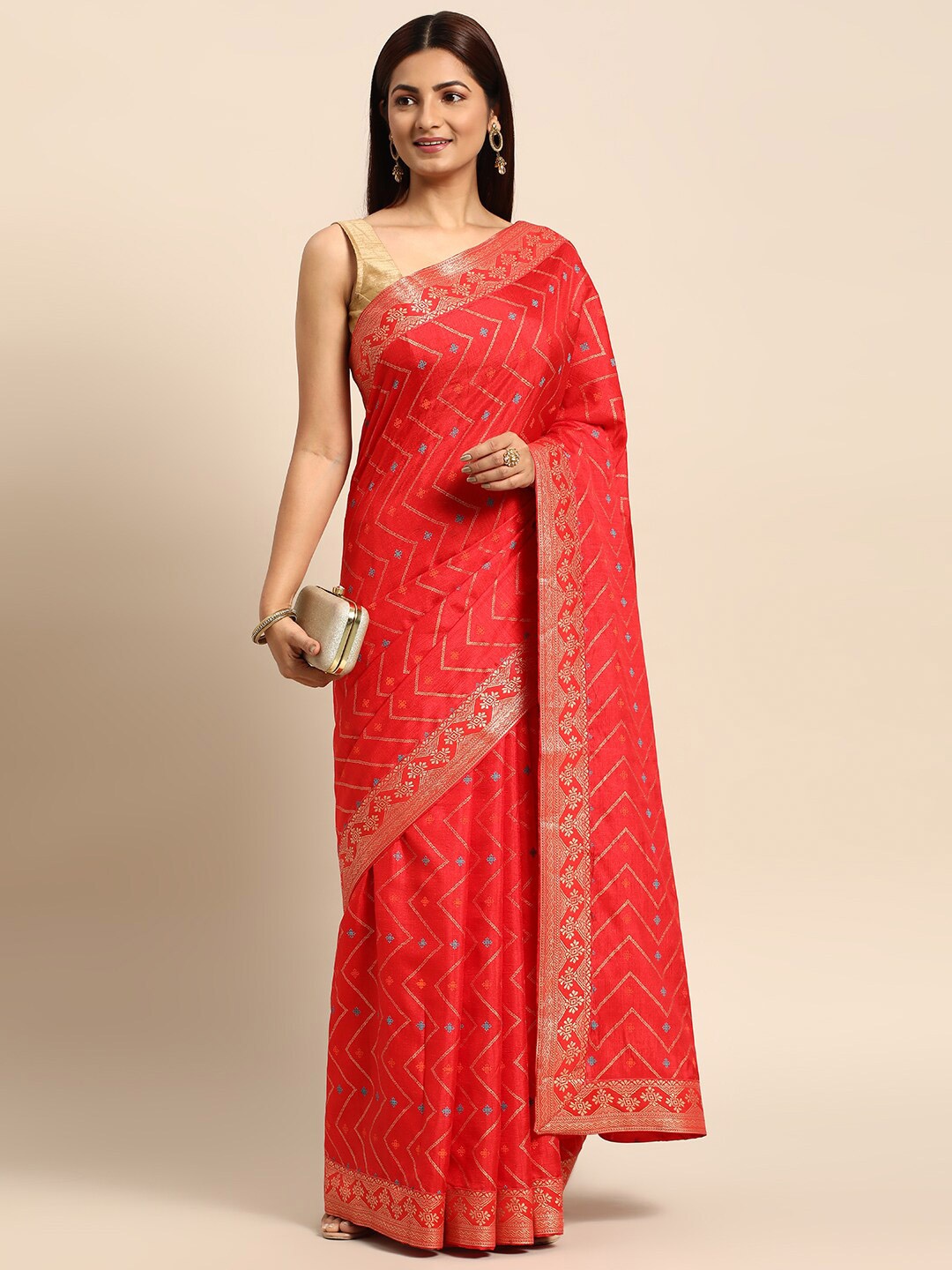 

KALINI Woven Design Zari Pure Silk Saree, Red