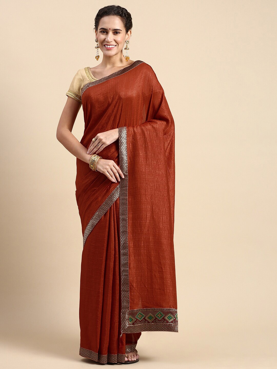 

KALINI Zari Pure Silk Saree, Brown