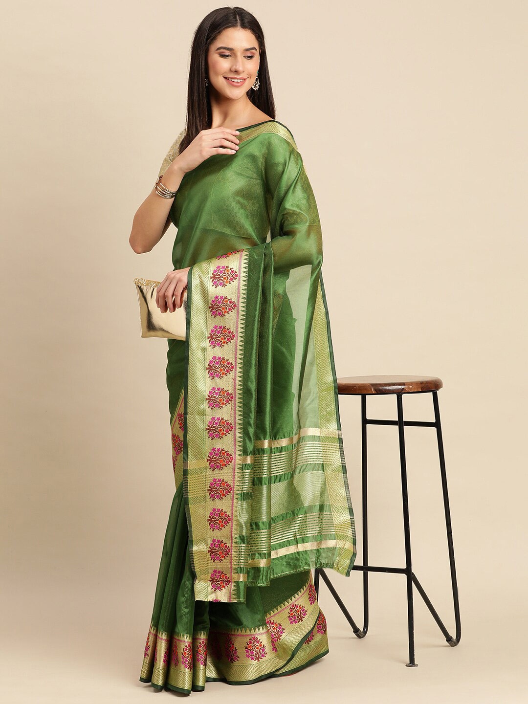 

KALINI Zari Pure Silk Saree, Green