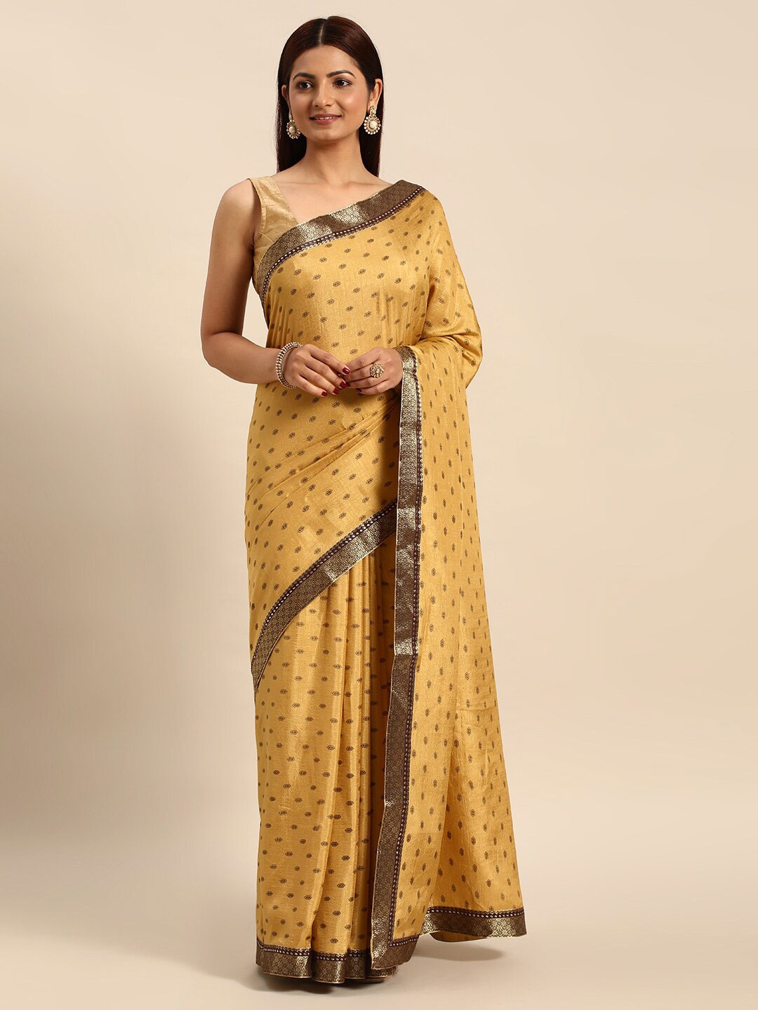 

KALINI Ethnic Motifs Woven Design Zari Pure Silk Saree, Beige