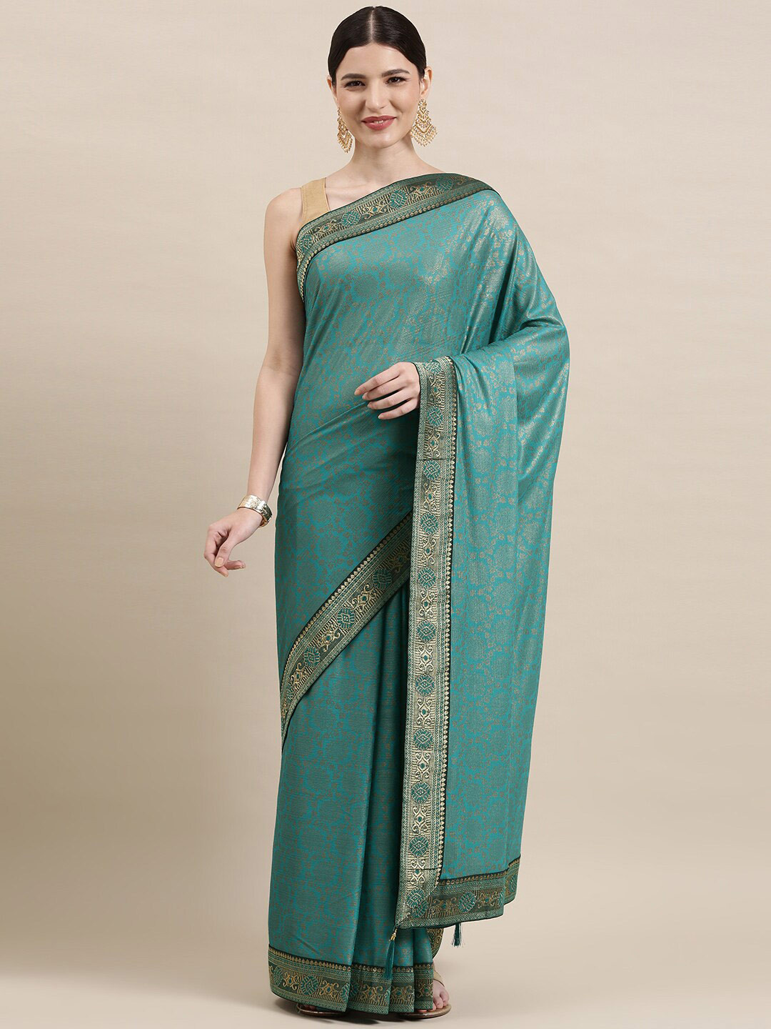 

KALINI Ethnic Motifs Printed Pure Silk Saree, Turquoise blue