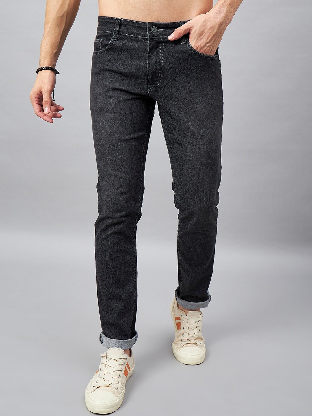 

STUDIO NEXX Men Tapered Fit Clean Look Stretchable Jeans, Black