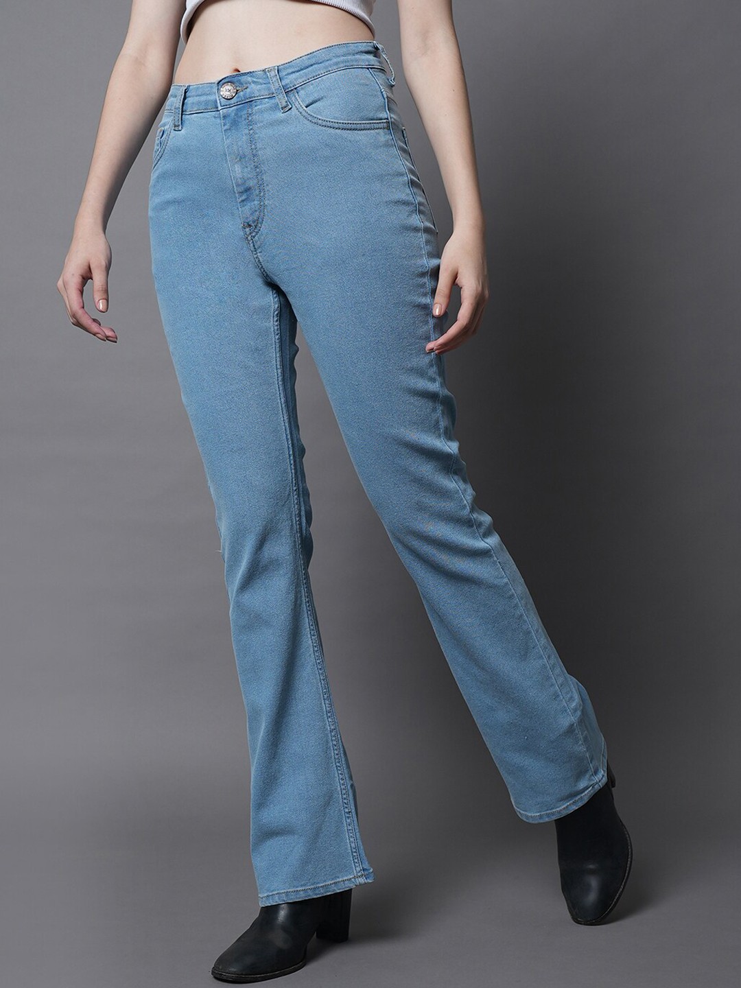 

High Star Women Bootcut High-Rise Clean Look Stretchable Jeans, Blue